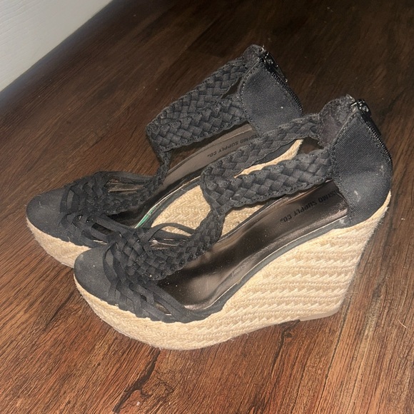 Mossimo Supply Co black braided espadrille wedge sandals size 6.5 - Picture 3 of 5